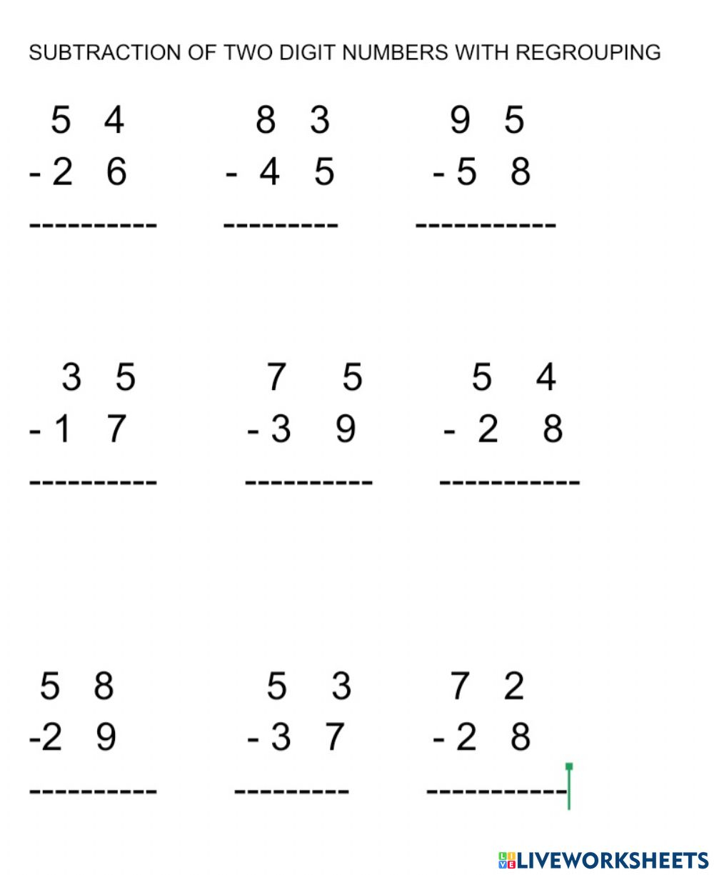 Ejercicio De Subtraction Of 2 Digit Numbers With Regrouping Ejercicio De Subtraction Of 2 Digit Numbers With Regrouping