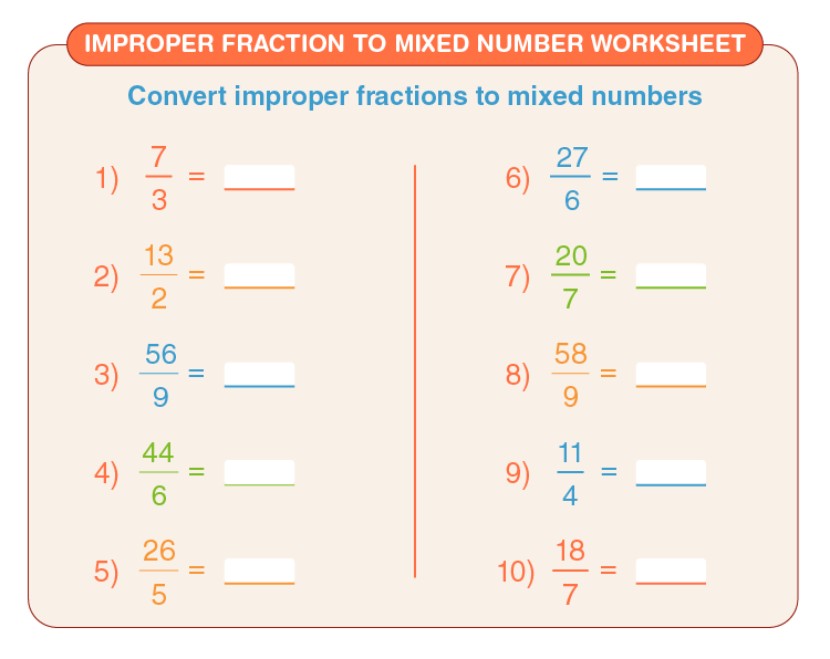 Improper Fraction To Mixed Number Worksheet