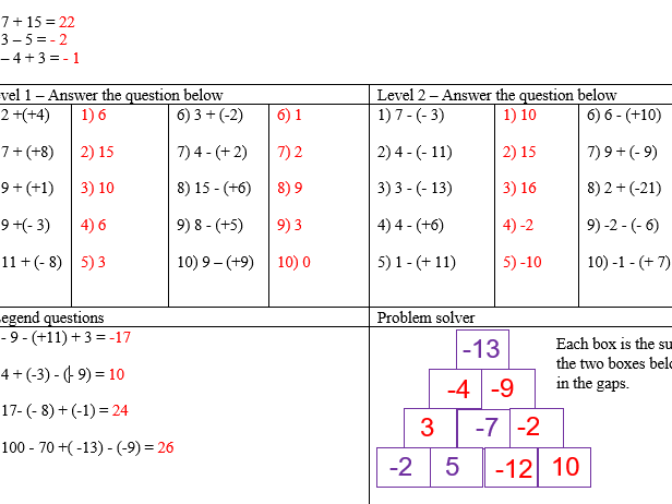 Ks3 Adding And Subtracting Negative Numbers Teaching Resources Adding