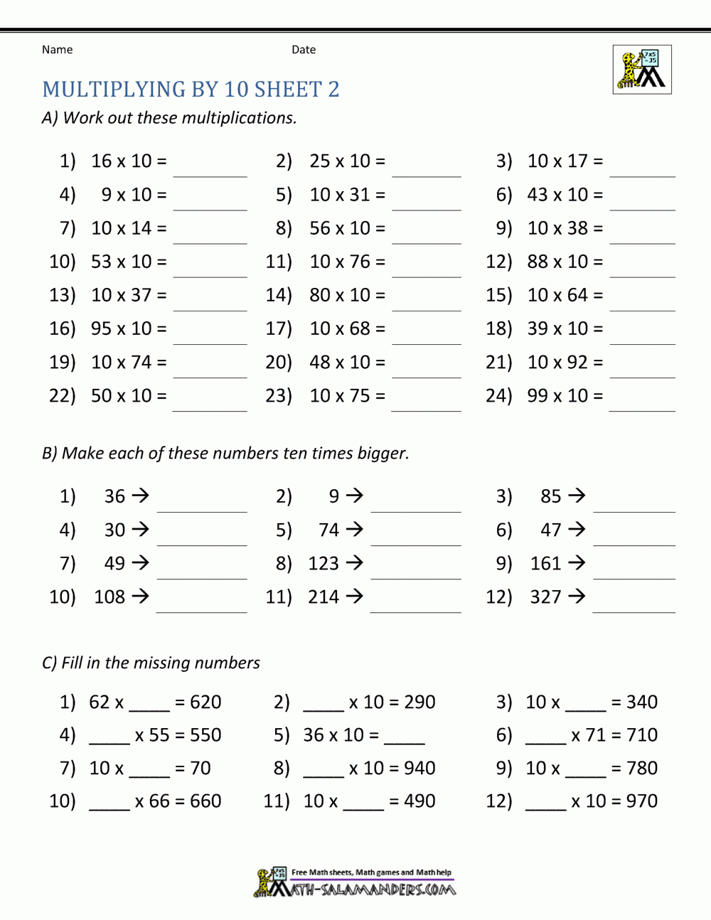 Multiplying By 10 And 100 Worksheets Multiplying By 10 And 100 Worksheets