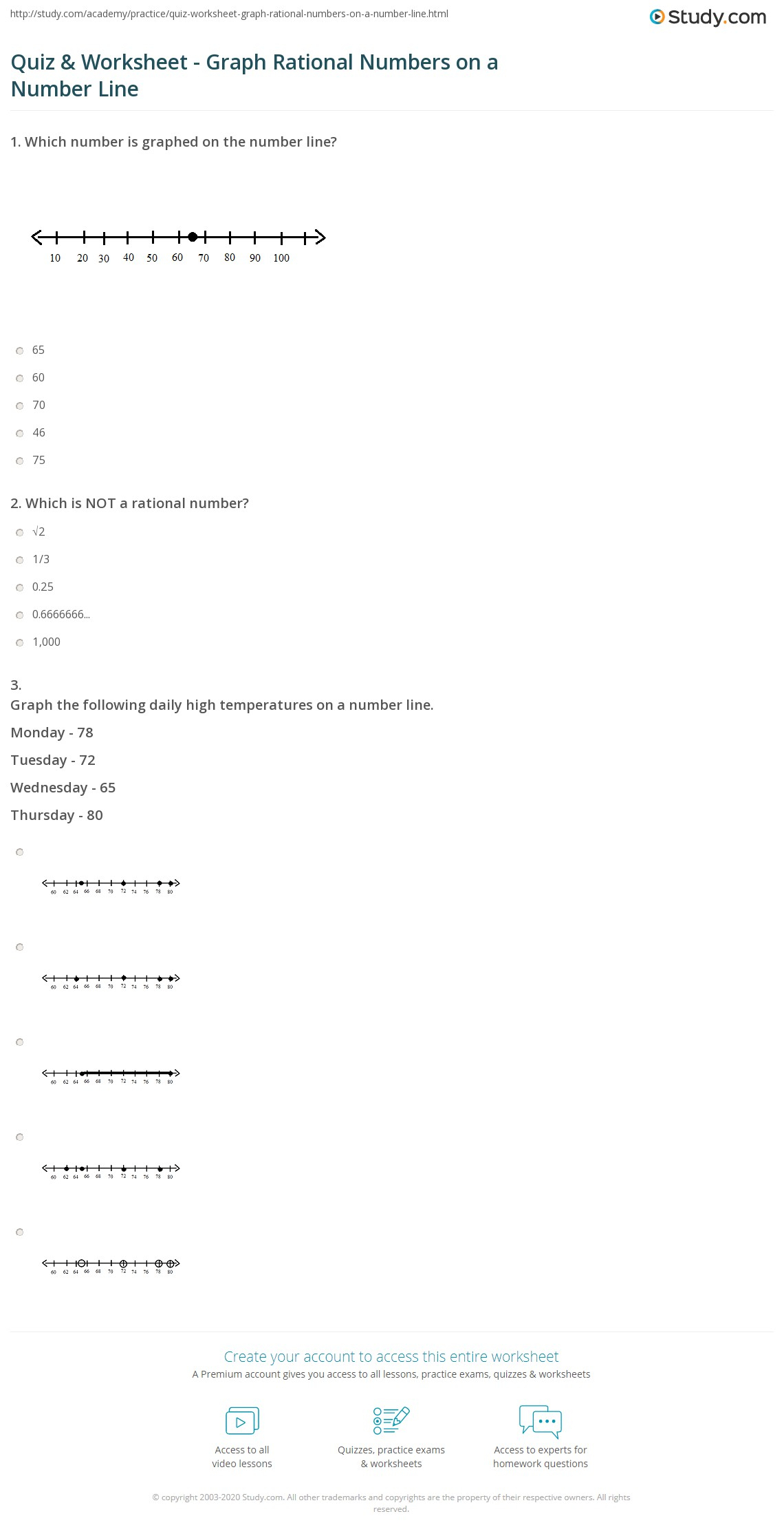 Quiz Worksheet Graph Rational Numbers On A Number Line Study Quiz Worksheet Graph Rational Numbers On A Number Line Study