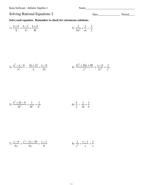 Solving Rational Equations Worksheet Kuta Software Example Worksheet
