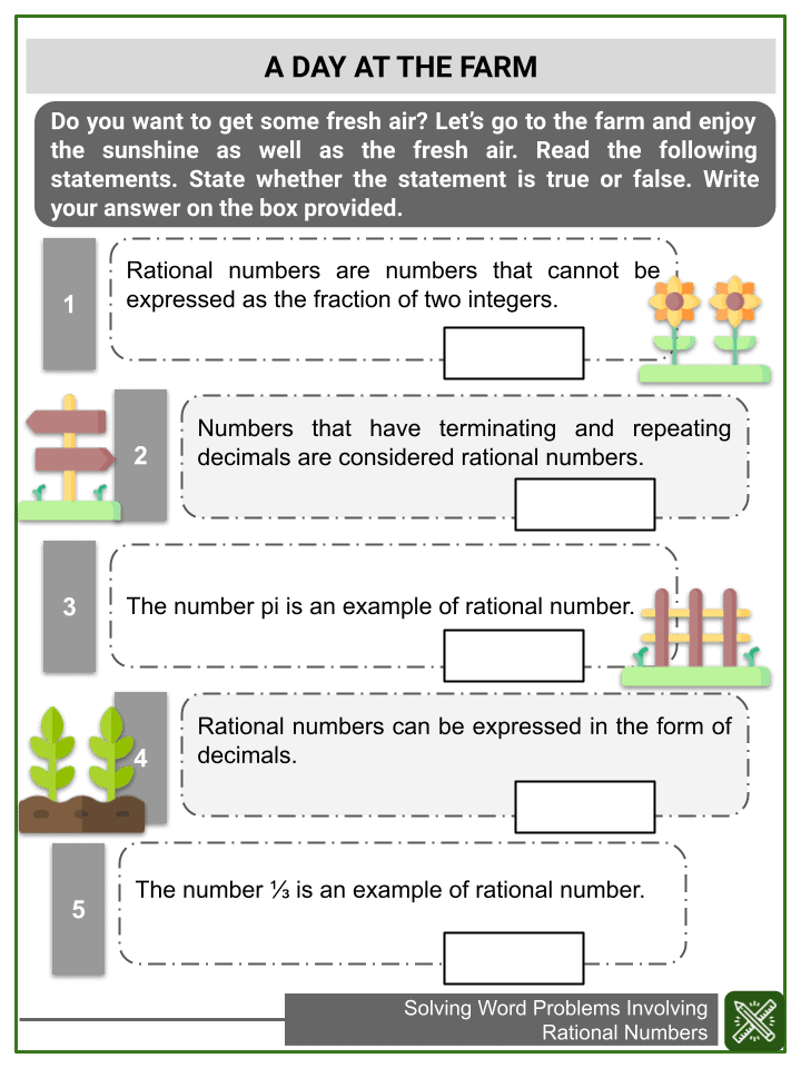 Solving Word Problems Involving Rational Numbers Math Worksheets