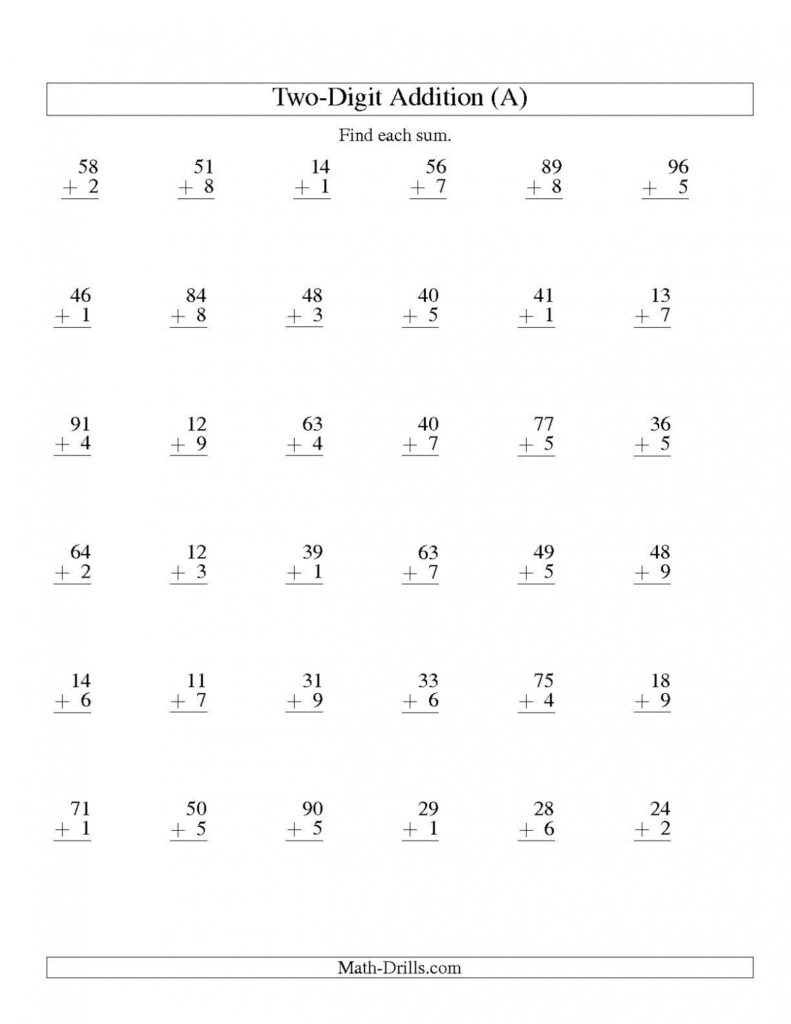 Two Digit By One Digit Addition Worksheets Worksheet Hero