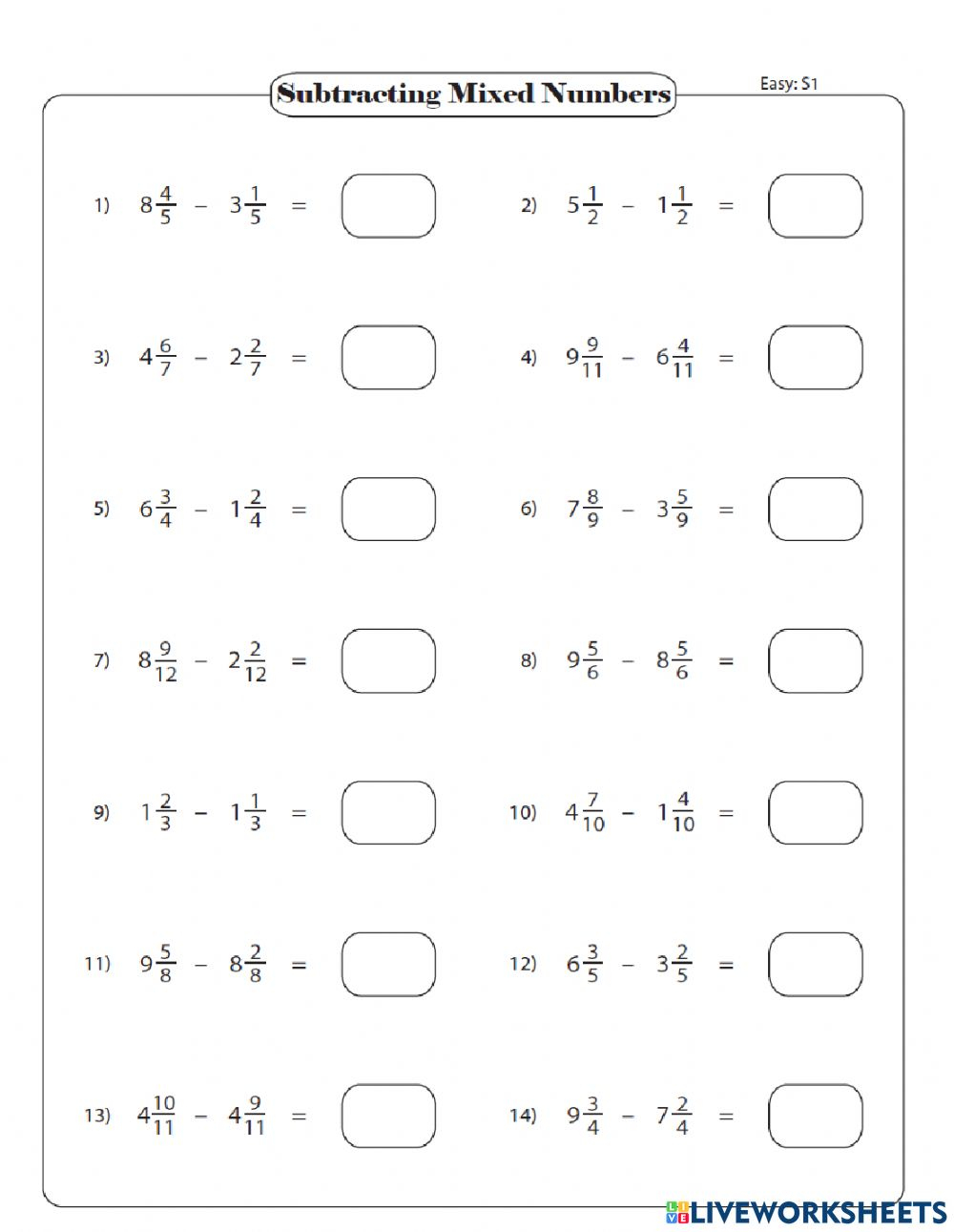 Adding Mixed Numbers Worksheet