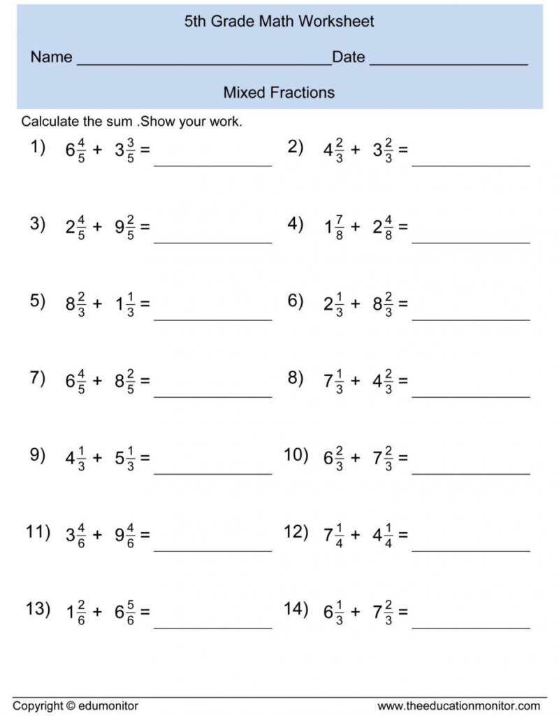 Adding Subtracting Multiplying And Dividing Fractions Worksheet 