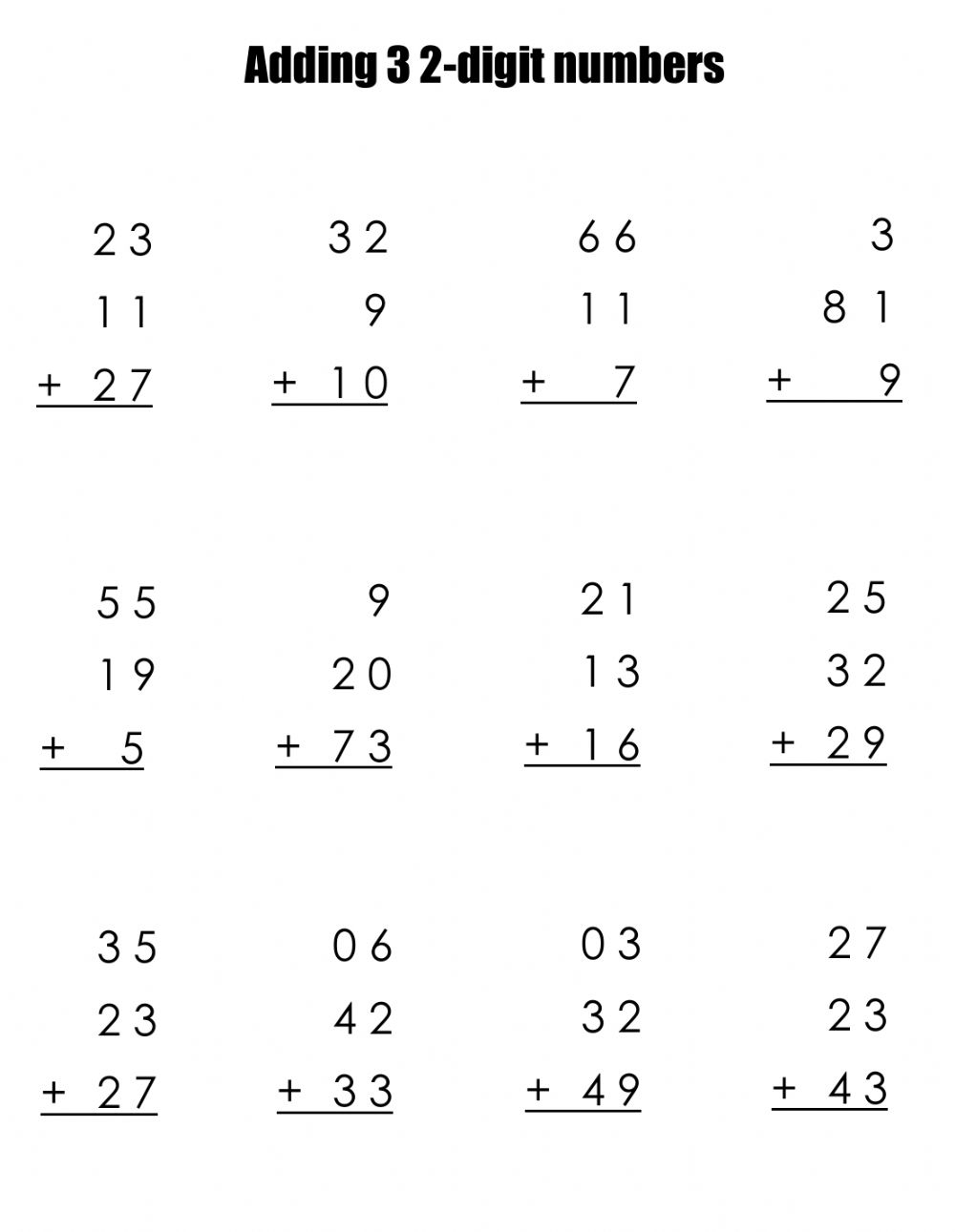 Adding Three Numbers Worksheet