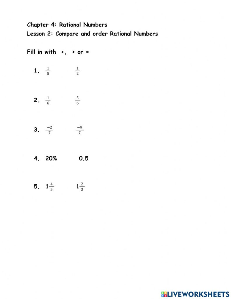 Compare And Order Rational Numbers Worksheet