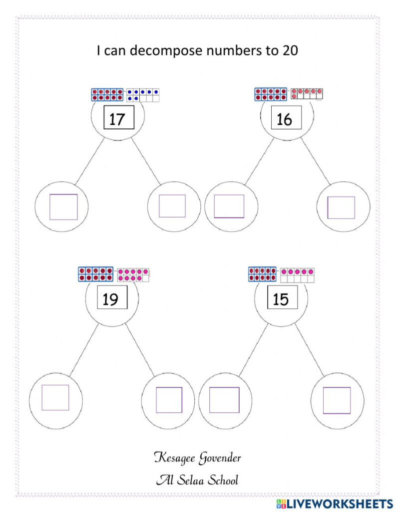 Ejercicio De Decomposing Numbers To 20 2 