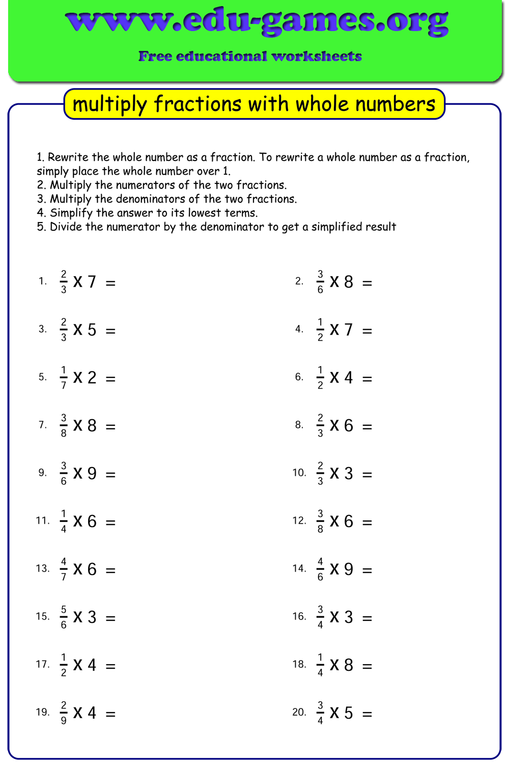 How To Multiply Fractions X Whole Numbers Howto
