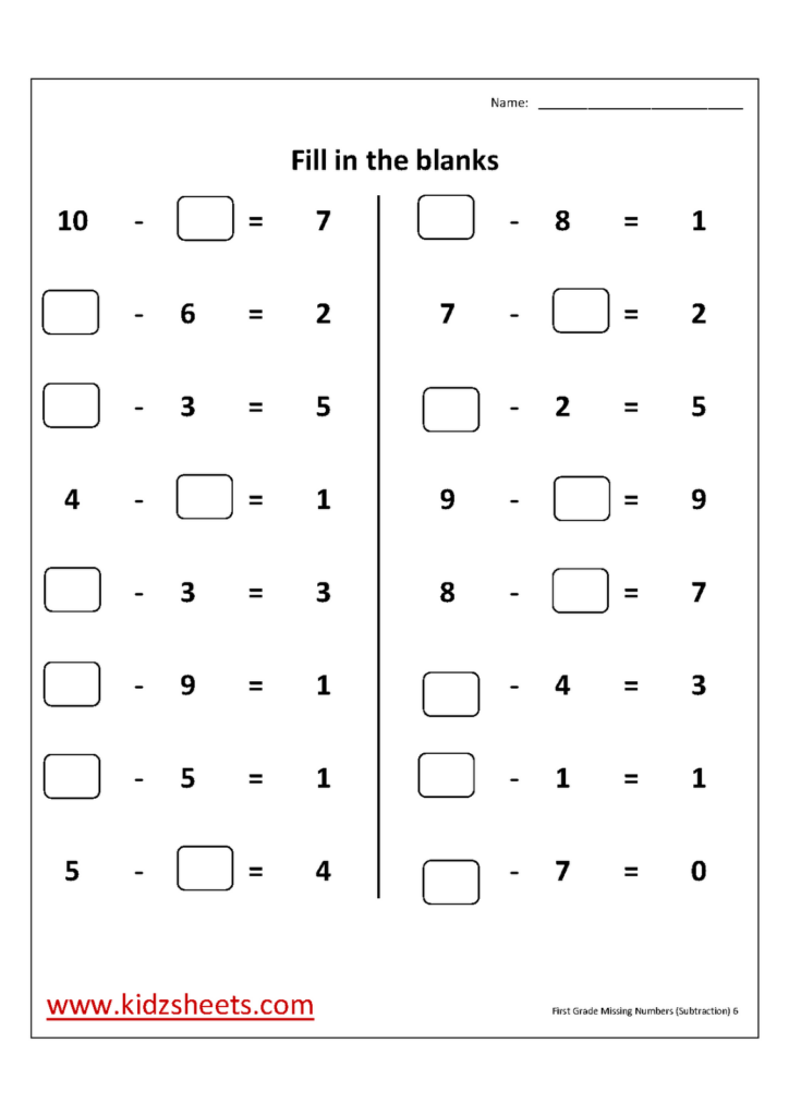 Missing Numbers In Addition And Subtraction Worksheets Algebra