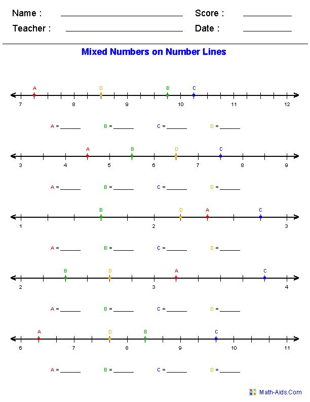 Mixed Numbers On A Number Line Worksheet