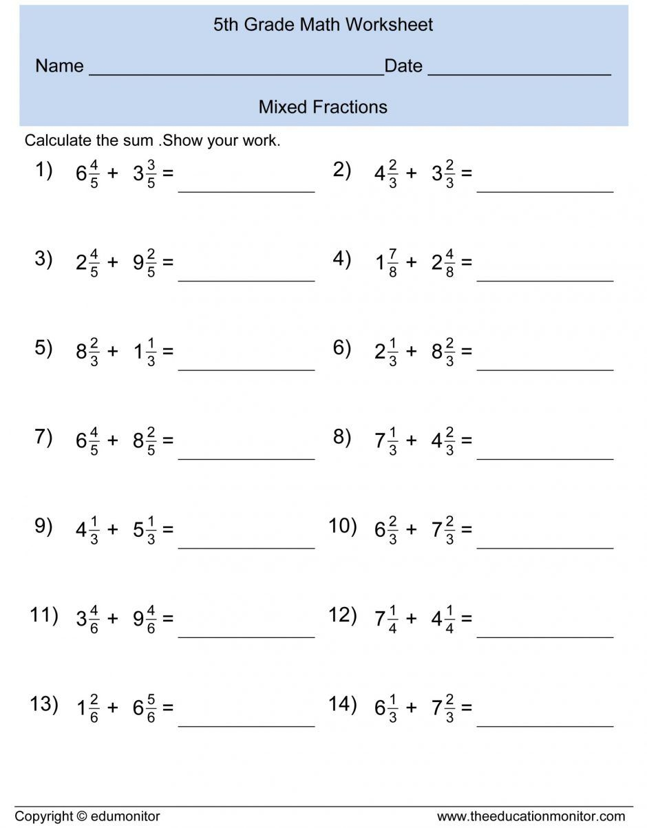 Multiplying Fractions Worksheets 5th Grade Thekidsworksheet