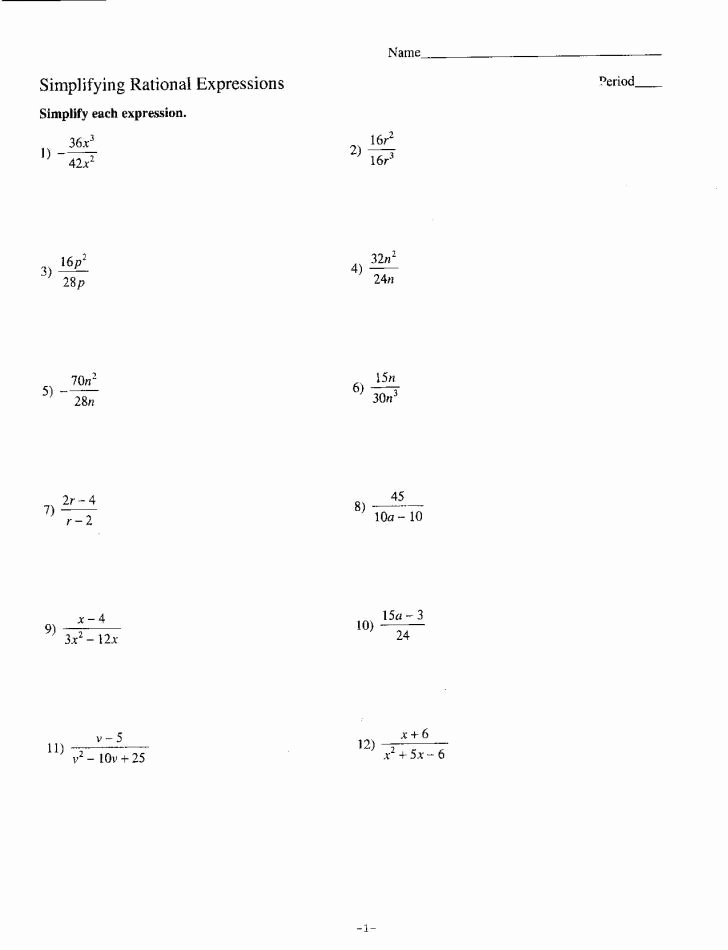 Multiplying Rational Expressions Worksheet