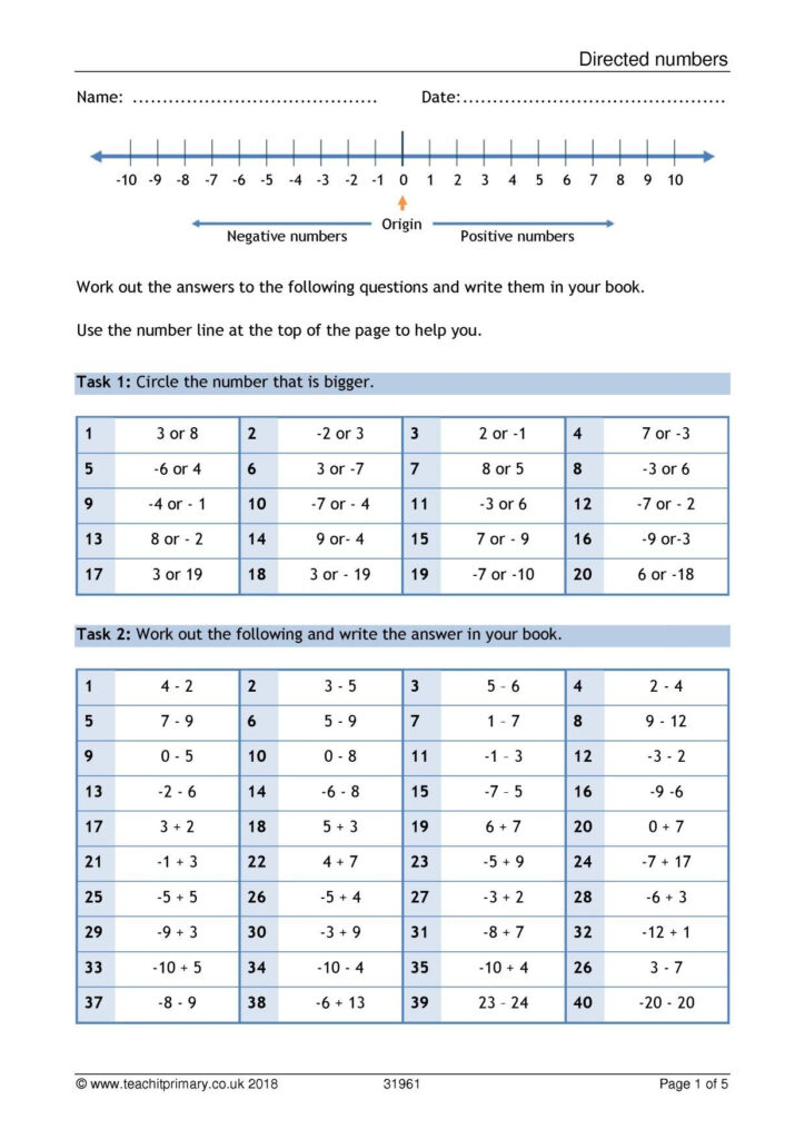 Negative Numbers Ks3 Worksheet With Answers Thekidsworksheet