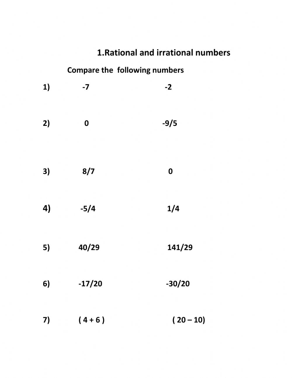 Rational And Irrational Numbers Worksheet Rational And Irrational Numbers Worksheet