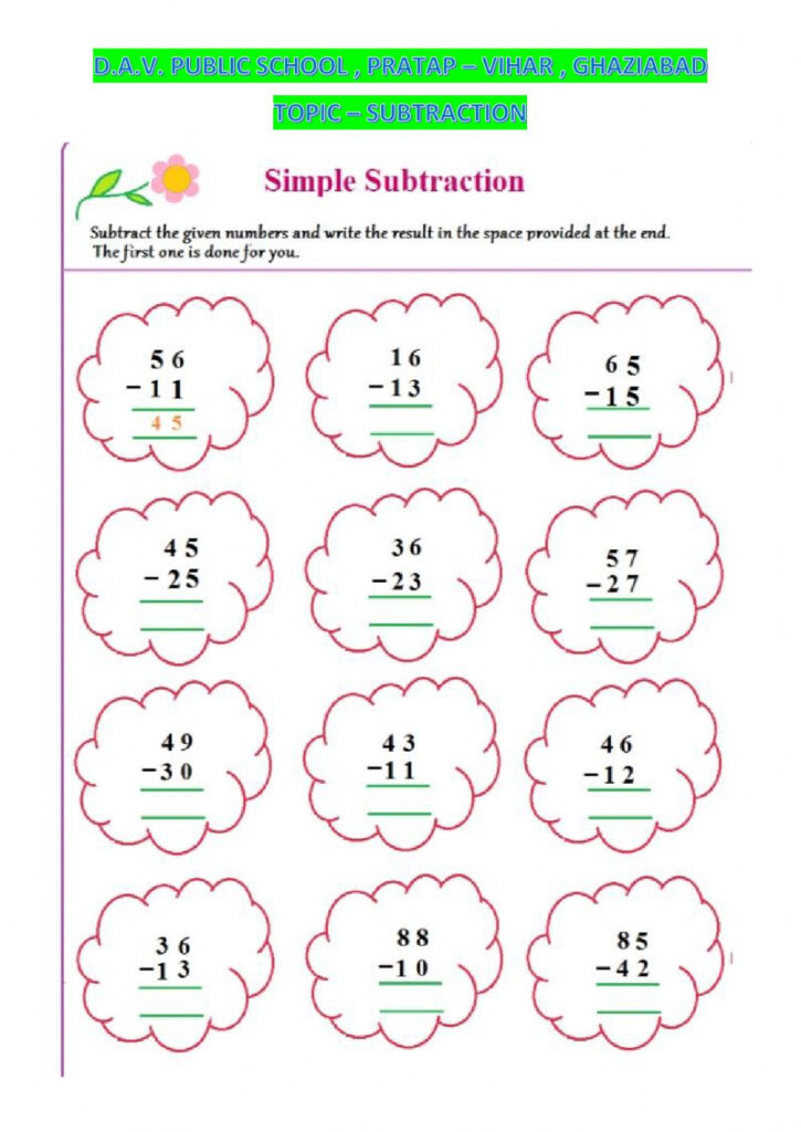 Subtraction 2 Digit Numbers Worksheet
