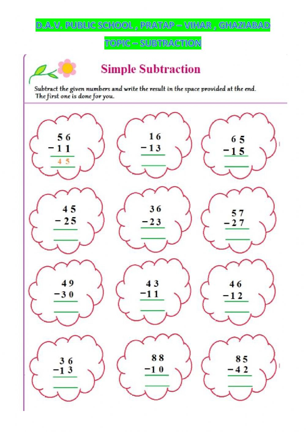 Subtraction 2 Digit Numbers Worksheet Subtraction 2 Digit Numbers Worksheet