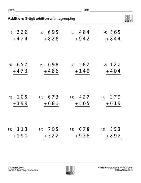Three Digit Addition With Regrouping Worksheets 99Worksheets