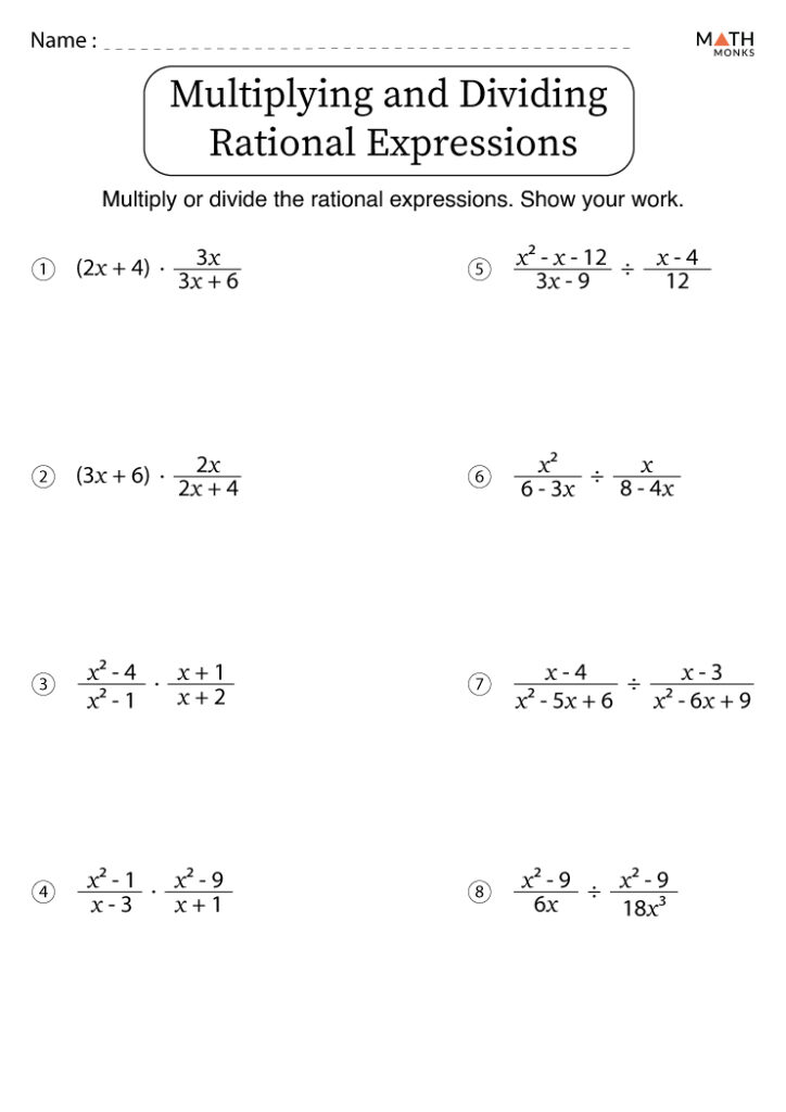 Dividing Rational Expressions Worksheet Answers Worksheets For