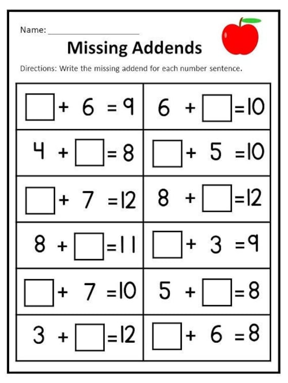 Grade 2 Math Worksheets Adding Within 0 10 Missing Addend K5 Learning 
