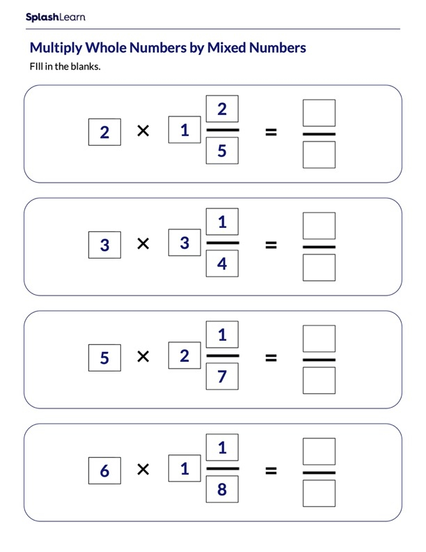 Multiplying Mixed Numbers Worksheets