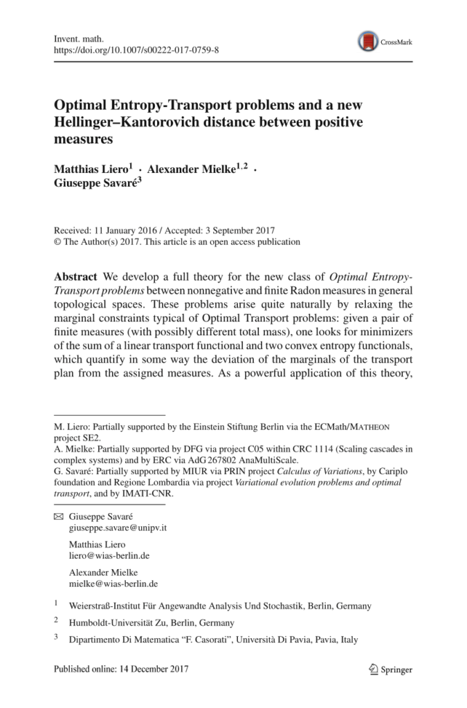  PDF Optimal Entropy Transport Problems And A New Hellinger 