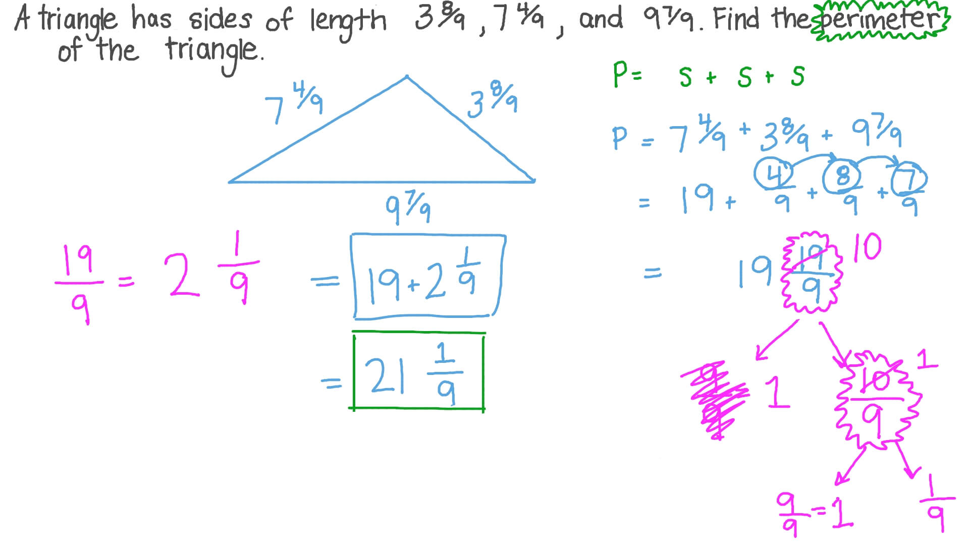Question Video Adding Three Mixed Numbers To Find The Perimeter Of A 