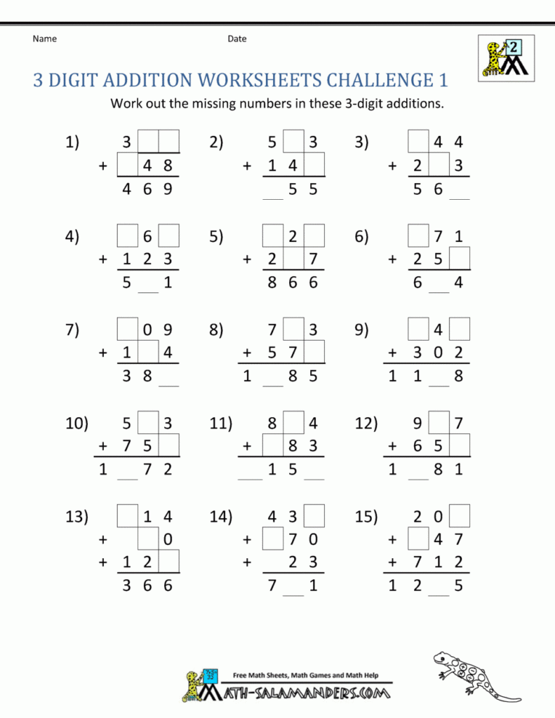 Adding Three Numbers Worksheet
