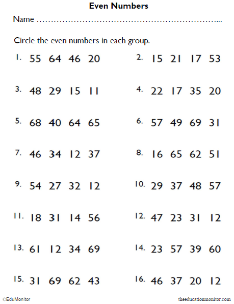 Circle The Even Numbers Math Worksheet EduMonitor