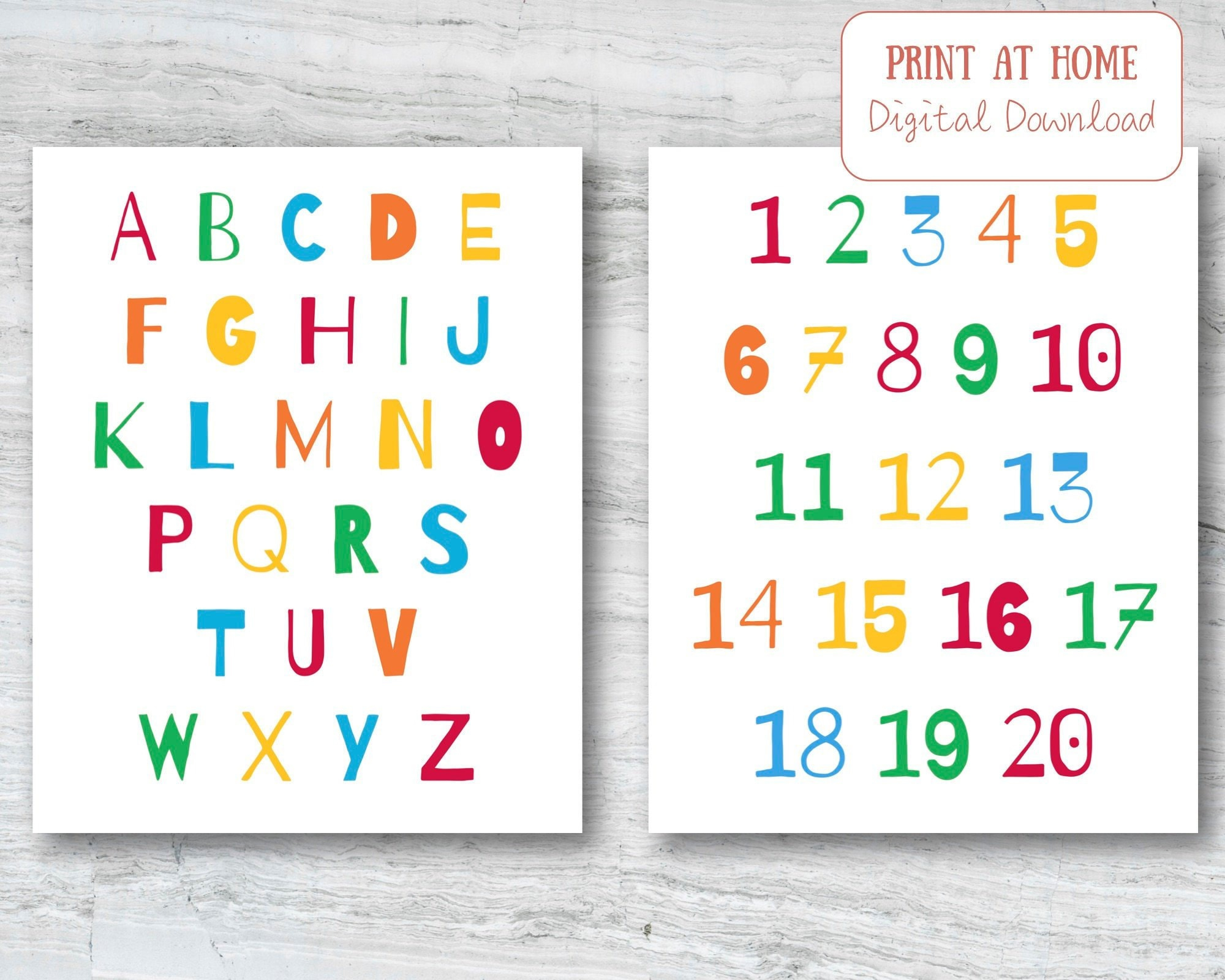 Colorful ABC And Numbers Printable Alphabet Numbers Digital Etsy