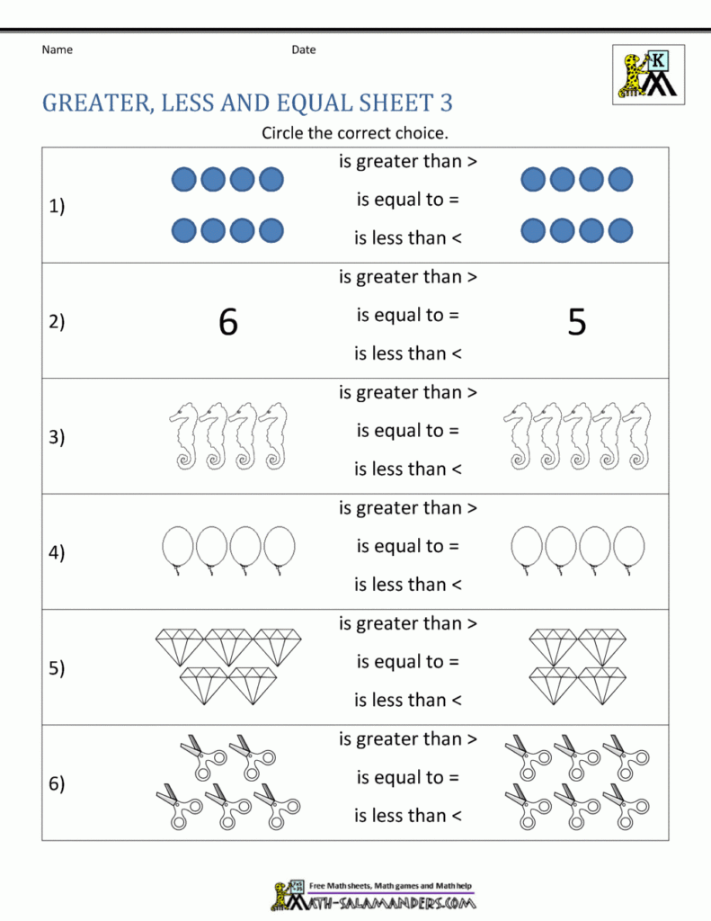 Comparing Numbers Worksheets