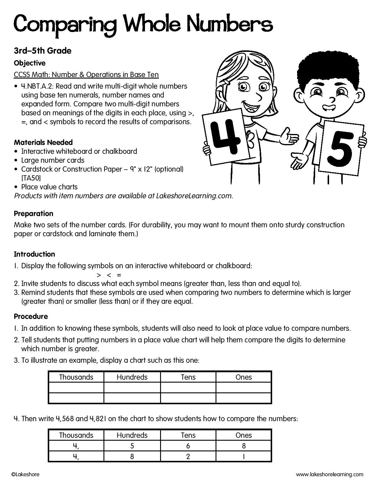 Comparing Whole Numbers Worksheets Comparing Whole Numbers Worksheets