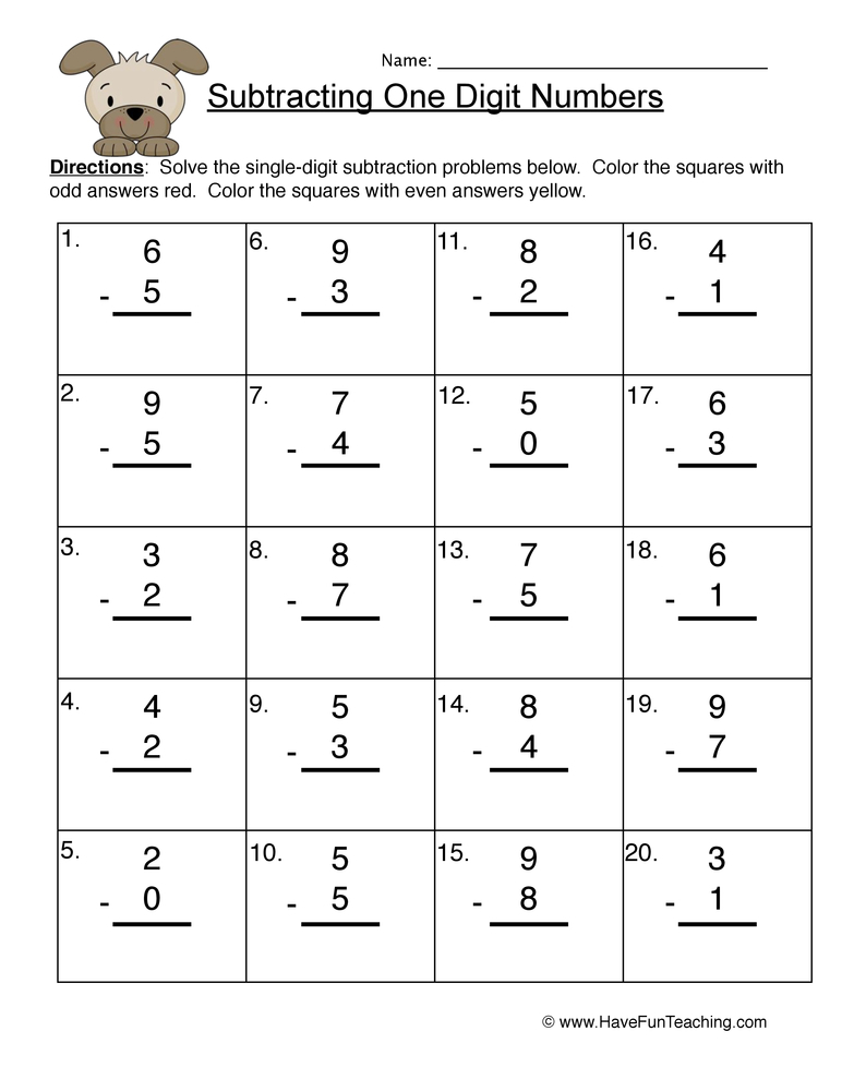 First Grade Subtraction Worksheets