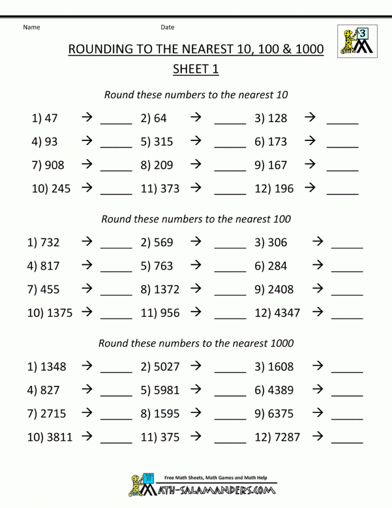 Free Printable 4Th Grade Rounding Worksheets Free Printable