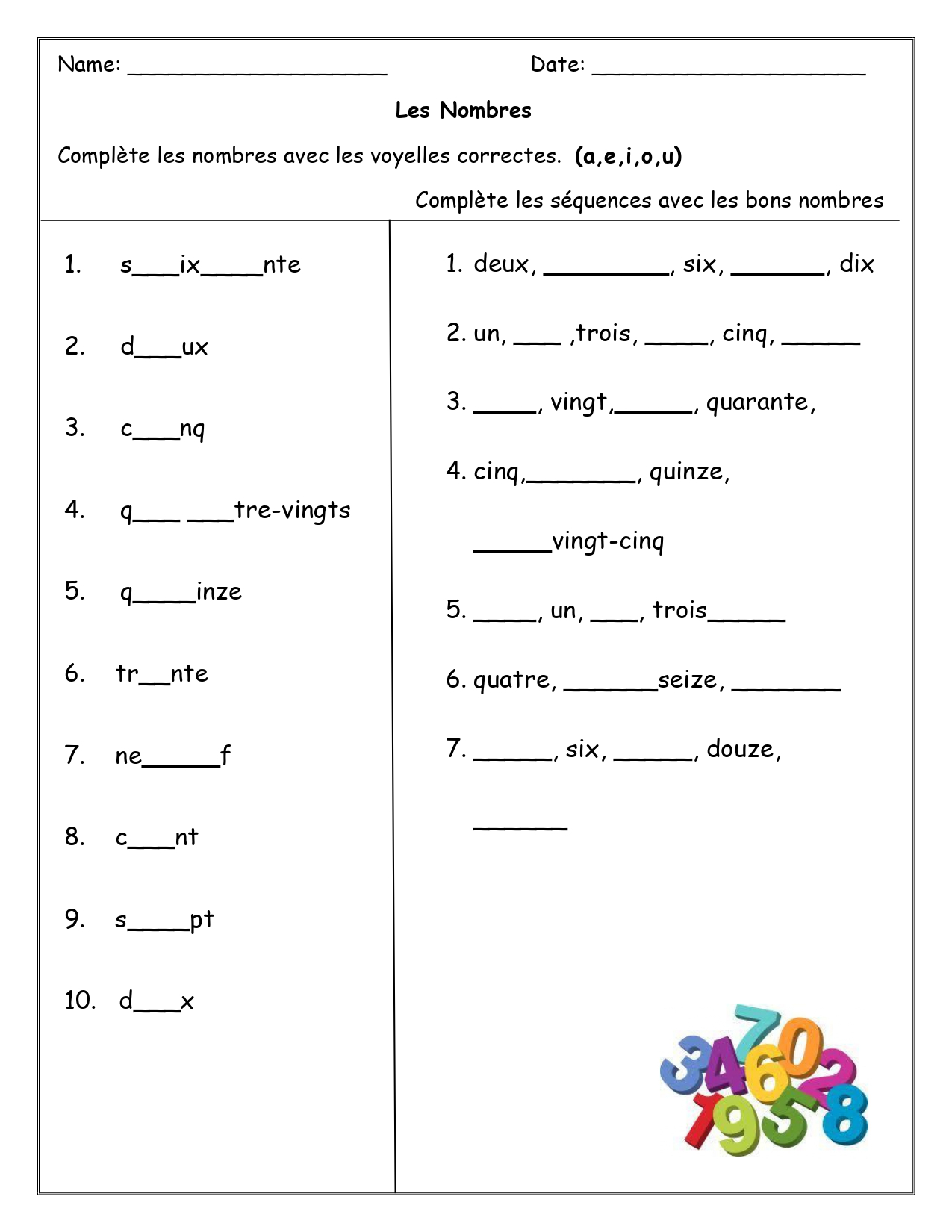 French Numbers Les Nombres Worksheets Made By Teachers