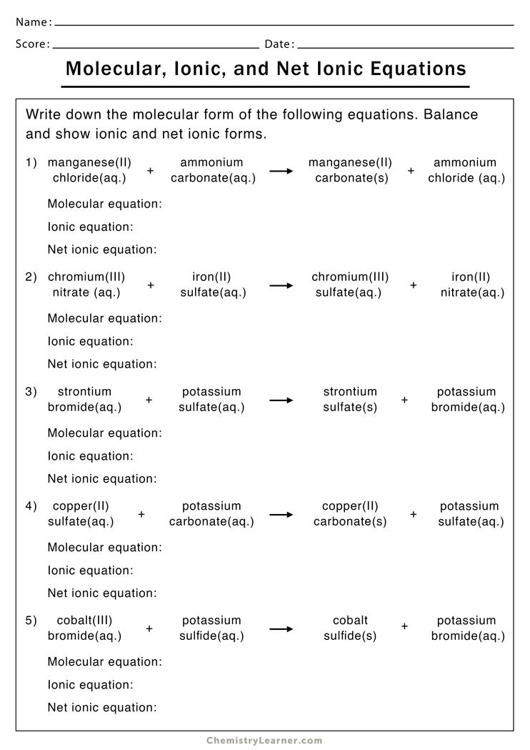 Ionic Equations Worksheet Worksheets For Kindergarten