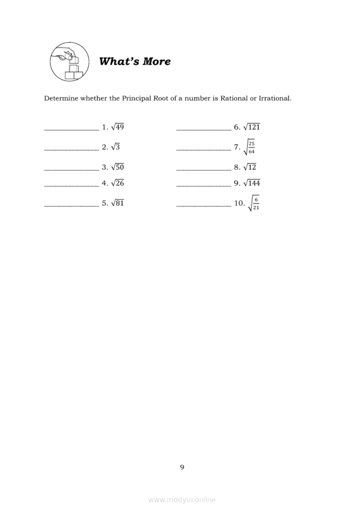 Math 7 Module 7 Principal Roots And Irrational Numbers Grade 7 Modules