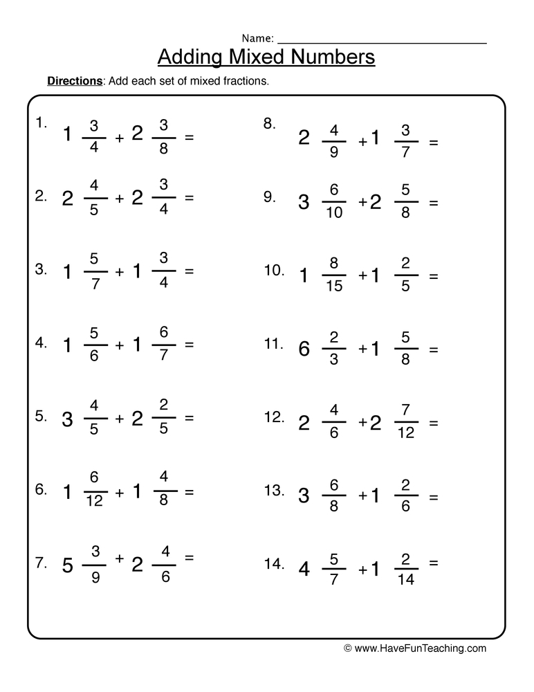 Mixed Numbers And Decimals Worksheets