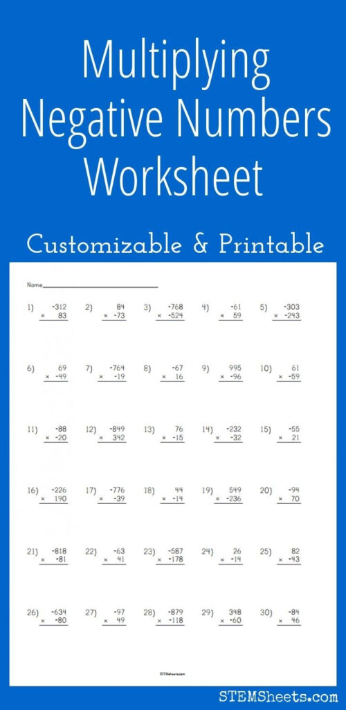 Negative Numbers Multiplication Worksheet