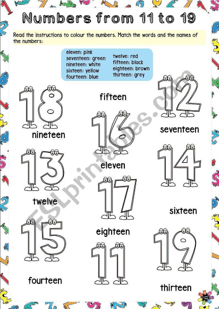 Numbers From 11 To 19 Worksheet Worksheets Esl Printables Esl 