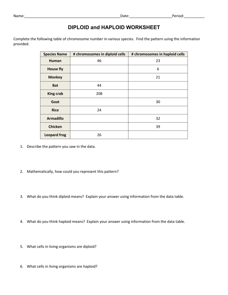 Practice Haploid V Diploid Worksheet Answers