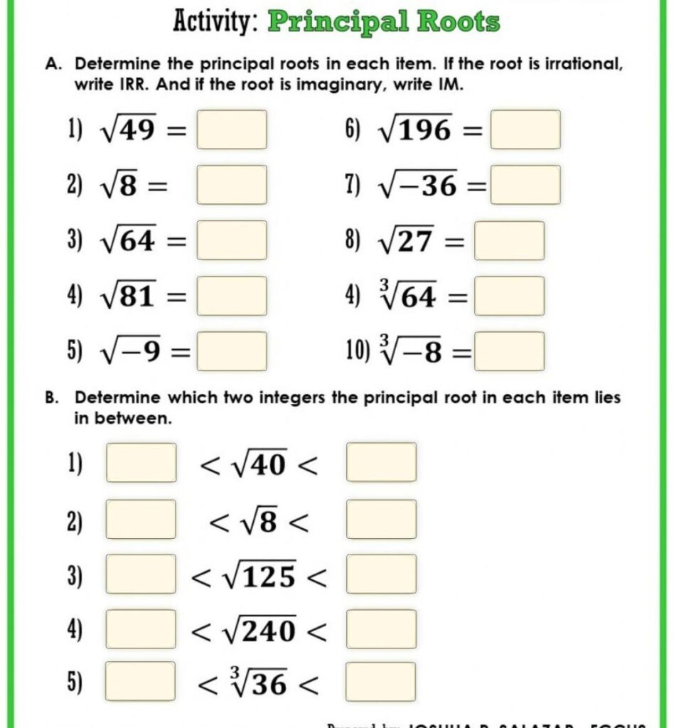 Principal RootsA determine The Principal Roots In Each Item if The Root 
