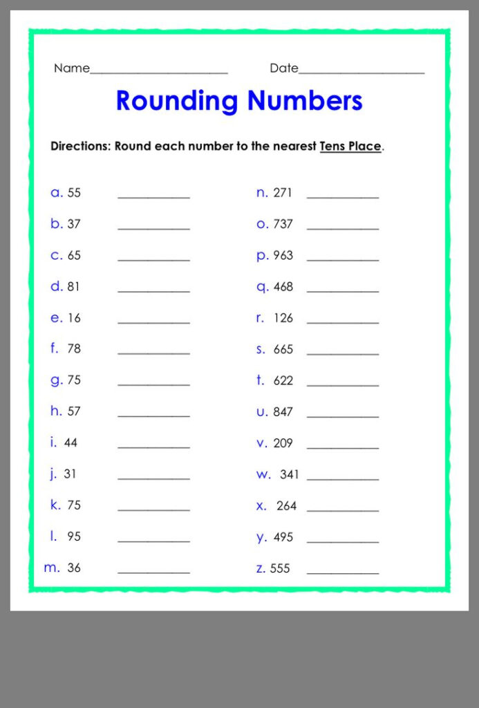 Printable Rounding Numbers Worksheets