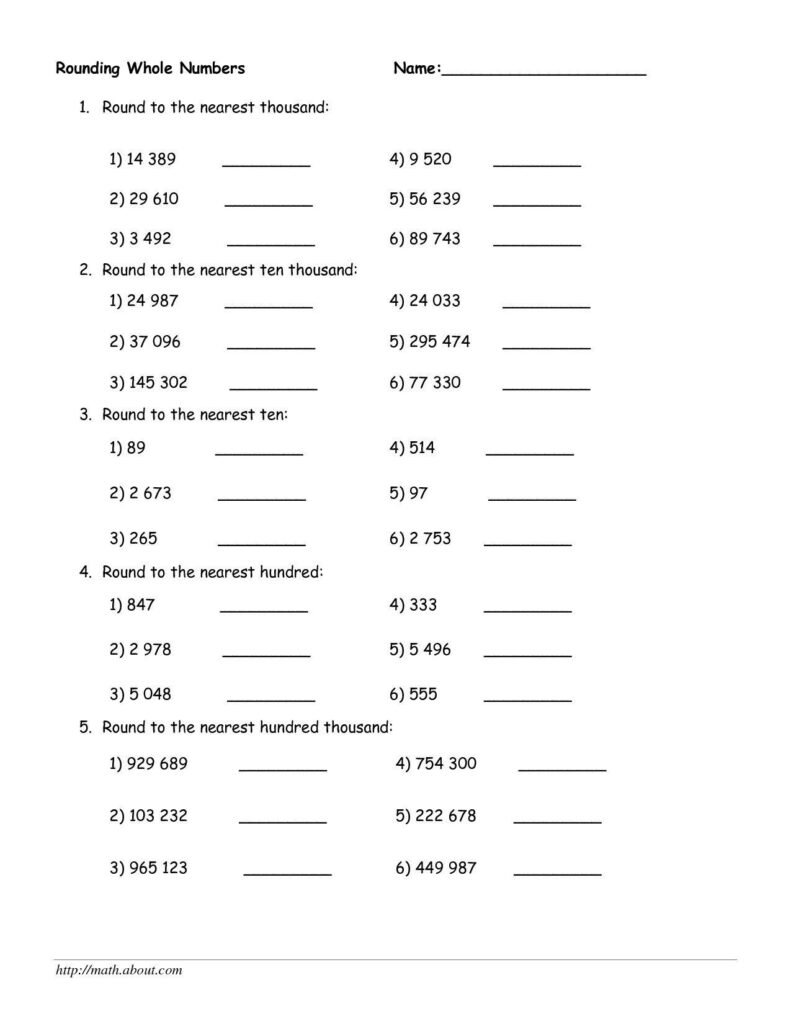Rounding Numbers 4th Grade Worksheets