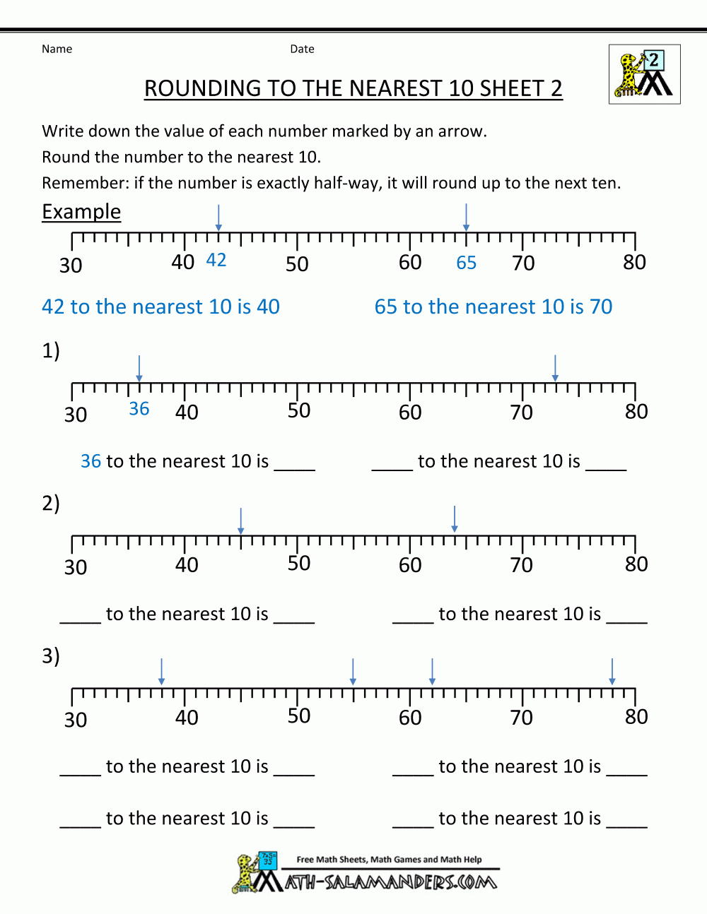 Rounding Numbers Worksheet Rounding Nearest 10 2 Rounding Decimals
