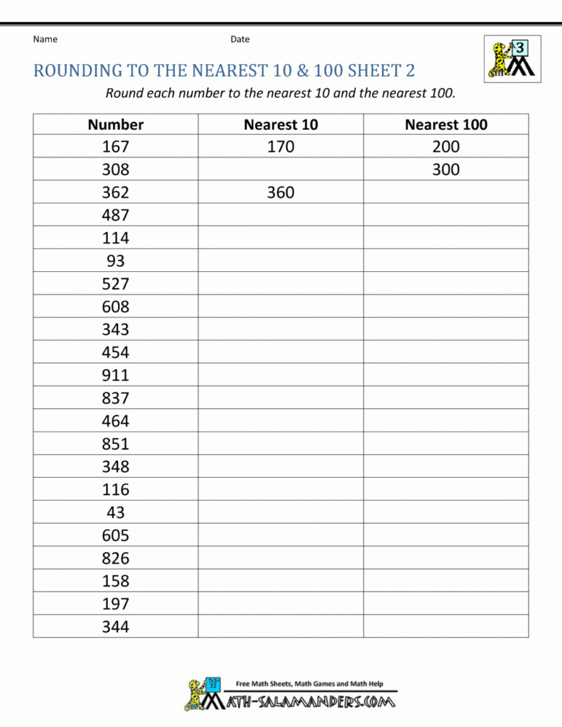 Rounding Numbers Worksheets To The Nearest 100