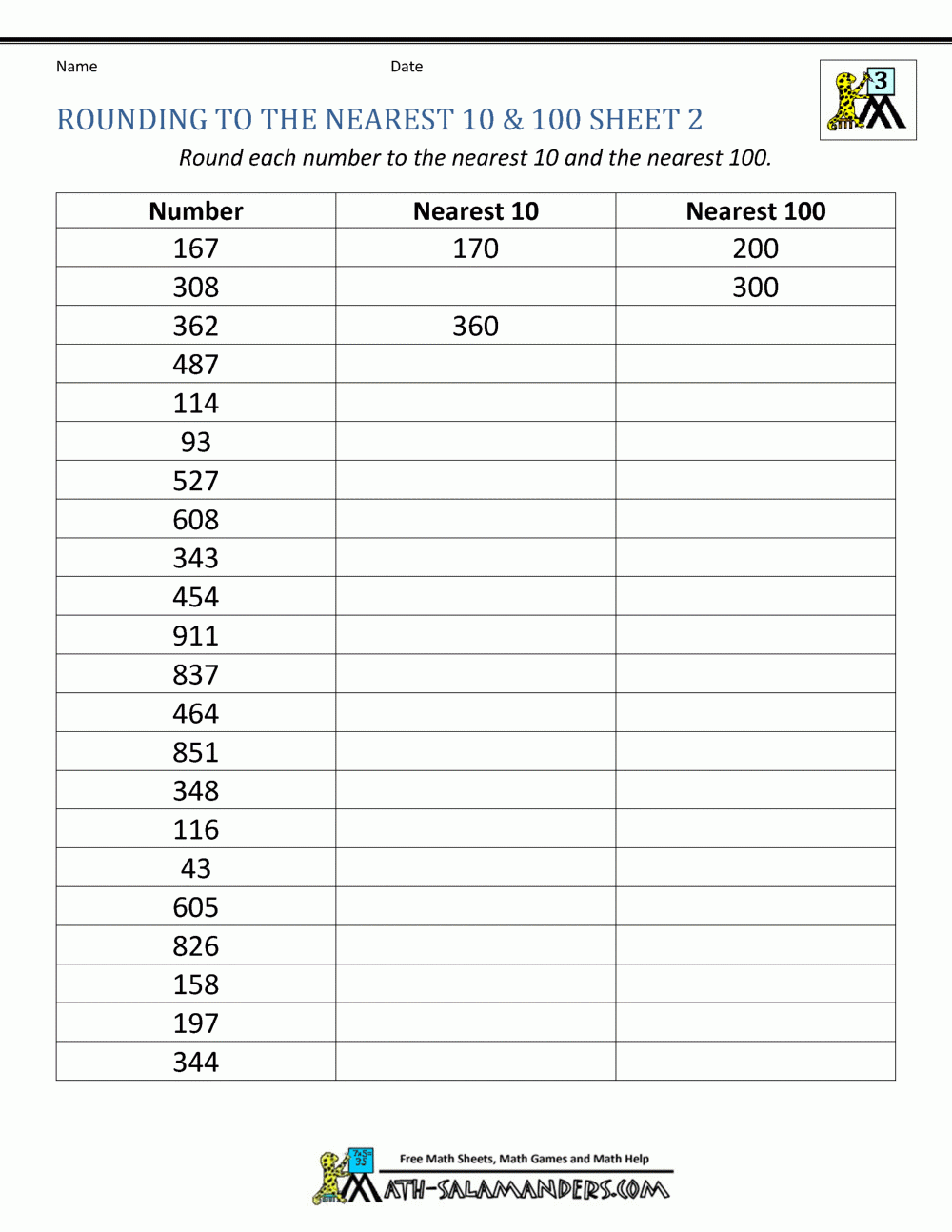 Rounding Numbers Worksheets To The Nearest 100