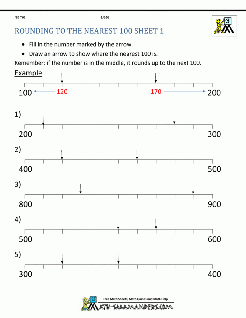 Rounding Numbers Worksheets To The Nearest 100
