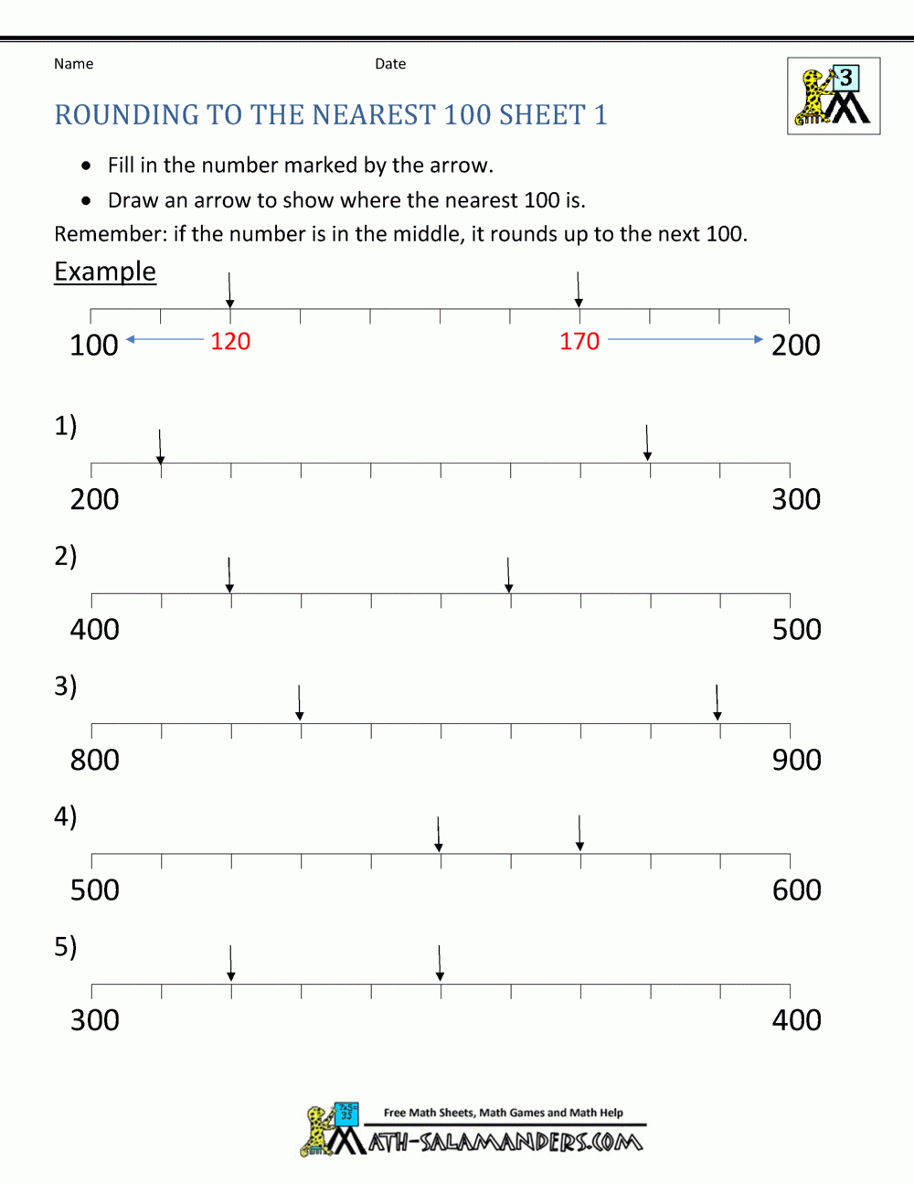 Rounding Numbers Worksheets To The Nearest 100